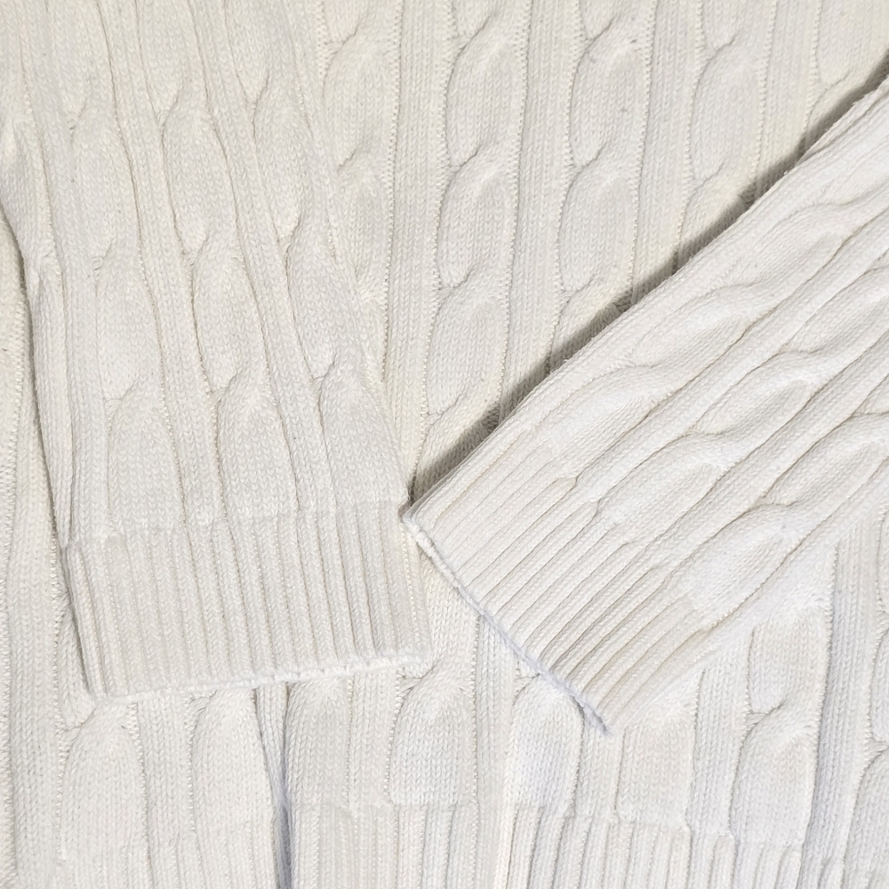 Charter Club Shawl Neck Cotton/Nylon Sweater Ivory/Creme Cable Knit Size S - Picture 9 of 11